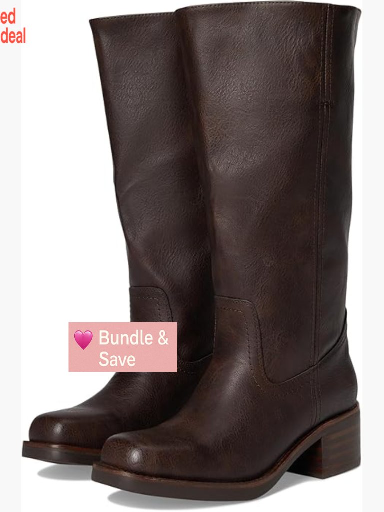 Wide Calf Tall Boots With Block Heel Pull-On Style Square Toe Equestrian